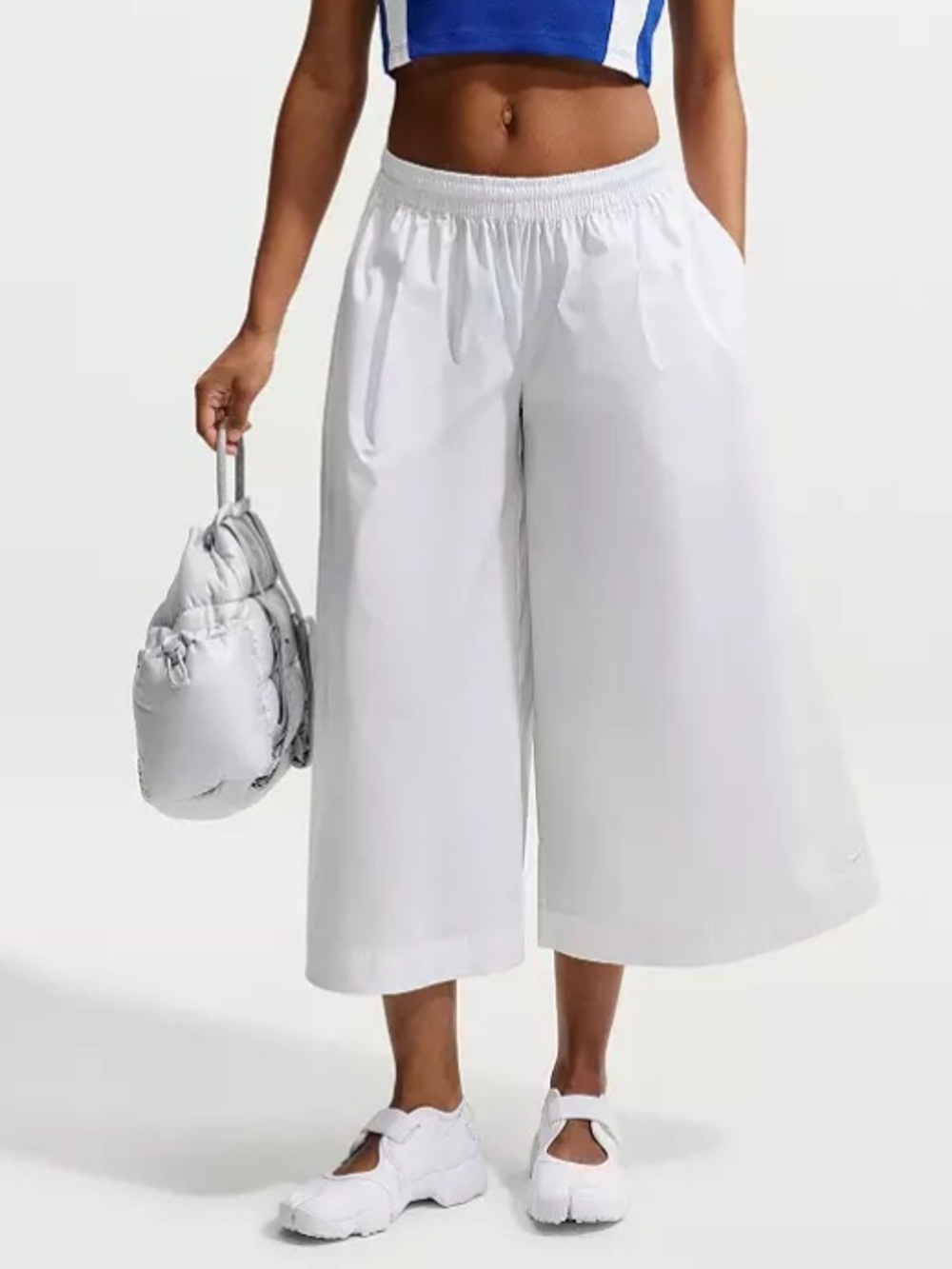 Nike White Wide-Leg Cropped Pants